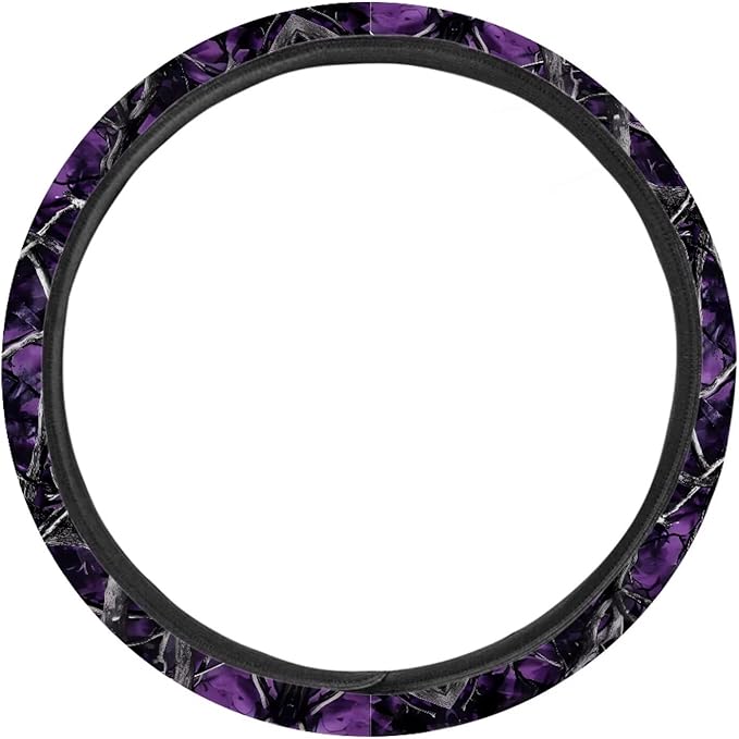 SEANATIVE Purple Camo Hunting Car Steering Wheel Cover Universal Car Accessory for Diverse Cars Neoprene Dust Cover for Steering Wheel