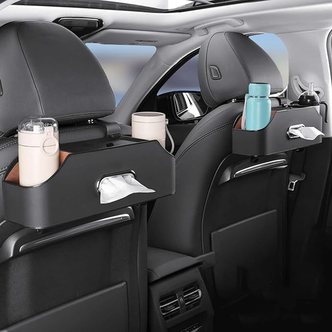 3-in-1 Car Backseat Organizer, 2026 Upgraded Multifunctional Car Seat Back Storage Box, Backseat Car Organizer with 2 Cup Holders, Tissue Box & Hooks, Universal Car Essentials (Black)