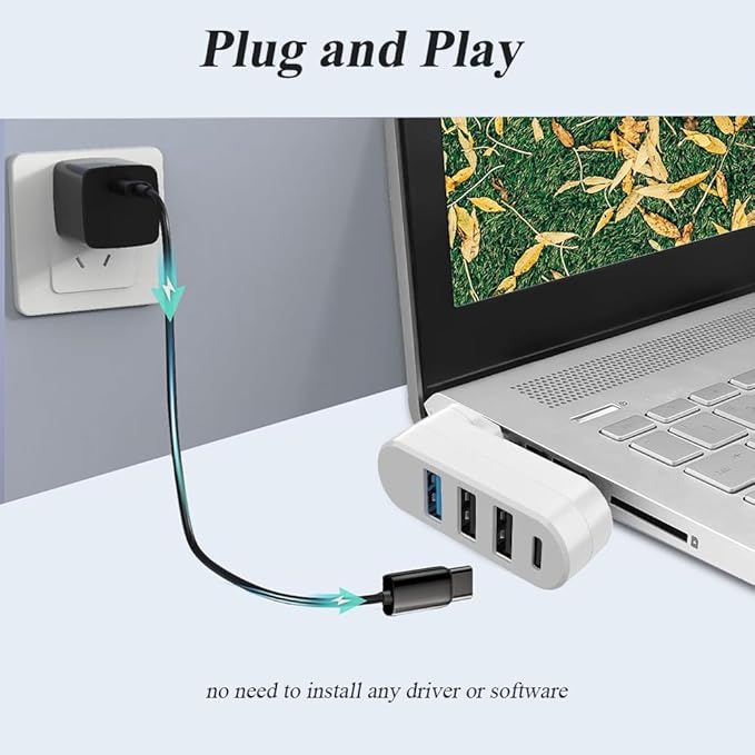 2 Pack 4-in-1 USB 3.0 Hub with Rotation, Multi-Port Adapter with 3 USB Ports and 1 USB C Port, High-Speed Data USB 3.0 Hub Compatible with Laptop/Table/Cellphone/Keyboard/Printer/MacBook
