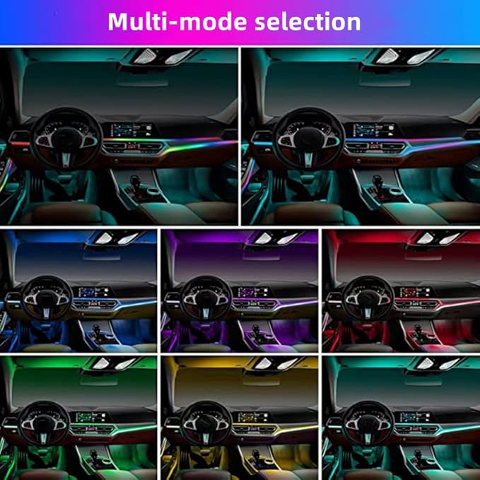 Car Interior LED Light Kit, 14-in-1 Ambient Lighting Strips, RGB Optical Fiber, Multiple Colors