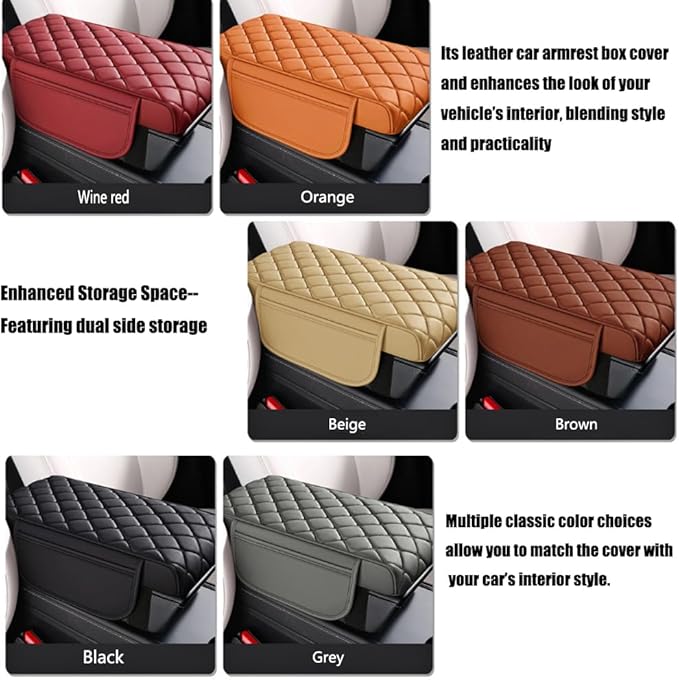 Universal Memory Cotton Car Armrest Box Pad, 2026 New Leather Car Armrest Box Pad with 2 Storage Bags, Auto Armrest Seat Box Cover, Center Console Cover Cushion for SUV, Car, Truck (Orange)
