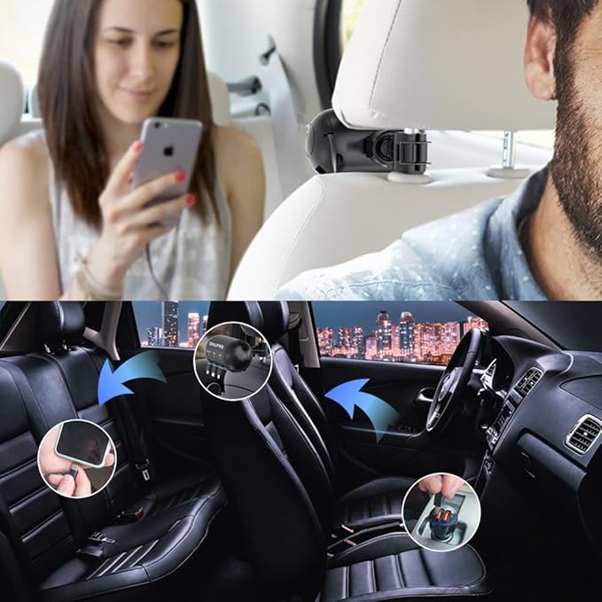 OHLPRO Multi Car Retractable Backseat 3 in 1 Car Charging Station Box Compatible with All Phones | iPhone | Samsung | Uber Taxi Lyft Turo Ride Share Customer Charging Dock Attach to Headrest