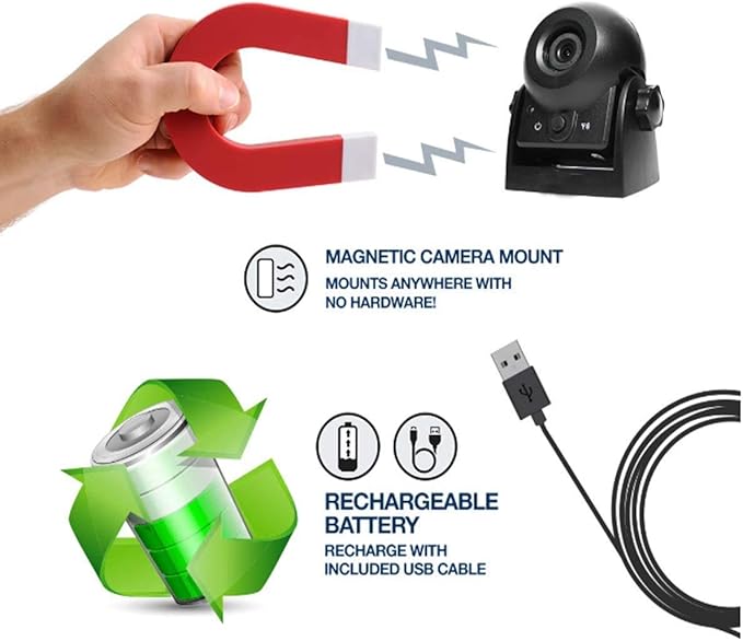 Wireless Backup Camera,1080P HD Magnetic Rear View Camera for Truck/RV/Trailer, Works with CarPlay & Android Auto/in‑Dash Screen, No‑Drill Install, Rechargeable Battery, Night Vision, IP68