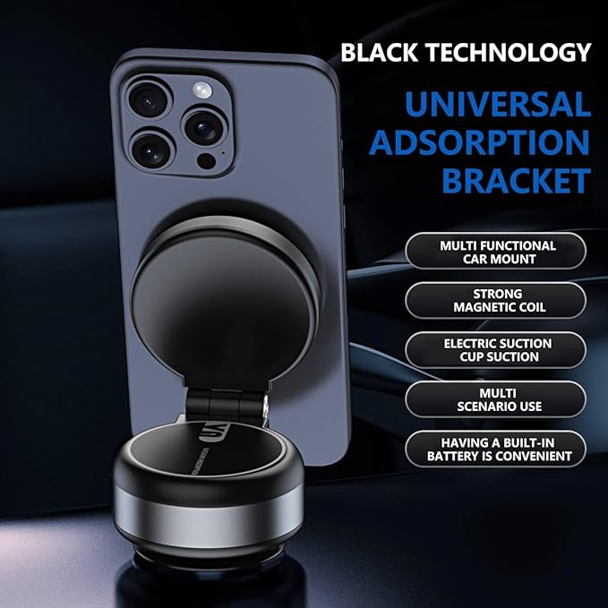 Magnetic Phone Holder,360° Rotatable Adjustable Foldable Electric Vacuum Suction Mount for Car/Gym/Mirror