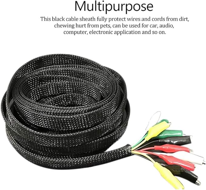 25ft - 3/4 Inch Cable Management Sleeve Protector,Wire Loom PET Expandable Wire Sleeving for Office TV Computer Home Theater Engine Bay Cord Organizer,Protect Cables from Pet Cat Dog Chewing,Black