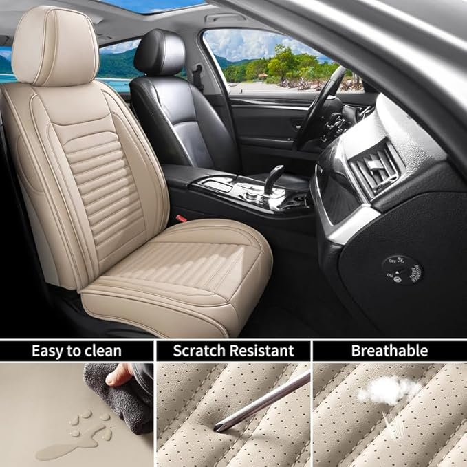 Front Seat Covers Fit for Toyota Matrix 2003-2014, Car Seat Covers Front Seats, Breathable Faux Leather Automotive Seat Covers Front Pair Anti-Slip Seat Cover(Beige, Front)