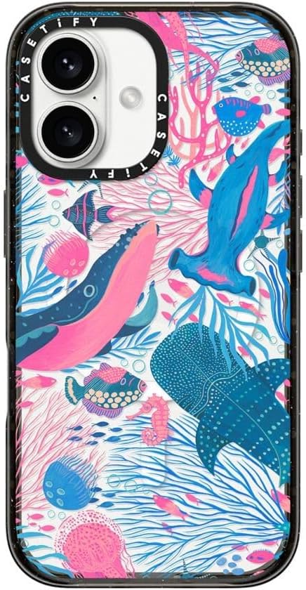 CASETiFY Impact Case for iPhone 16 [Slim / 8.2 ft. 4X Military Grade Drop Protection/Compatible with Magsafe] - Under The Sea - Clear Black