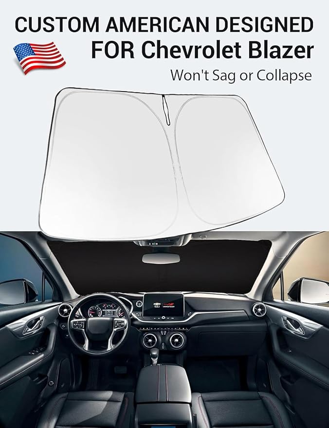 Proadsy Windshield Sun Shade for Chevrolet Blazer 2019–2025 2026 Foldable Front Sunshade Protector Sun Visor Blocks UV Rays Keep Car Cooler