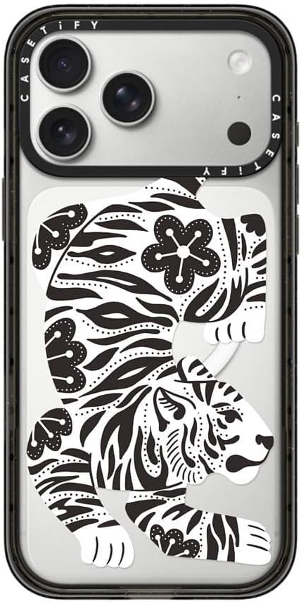 CASETiFY Impact iPhone 17 Pro Max Case [Slim/Compatible with Magsafe / 8.2 ft. 4X Military Grade Drop Protection] - Silver Tiger - Clear Black