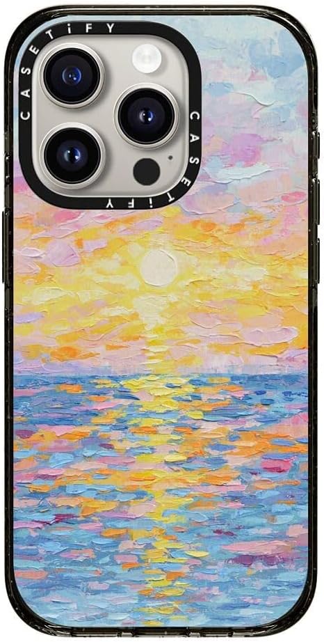 CASETiFY Impact iPhone 15 Pro Case [4X Military Grade Drop Tested / 8.2ft Drop Protection/Compatible with Magsafe] - Paint Prints - Frosted Sunset - Clear Black