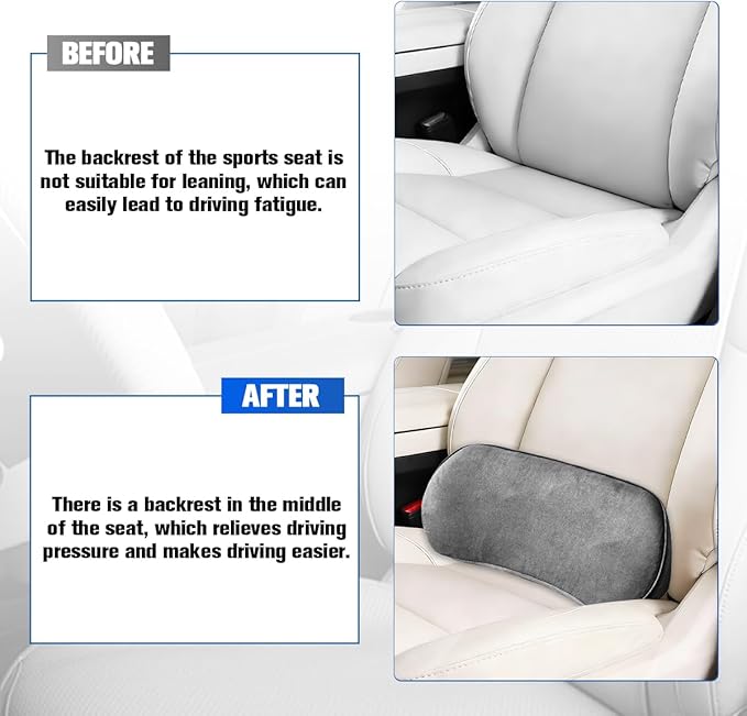 Car Lumbar Support Pillow, Memory Foam Suede Vehicle Back Support Cushion for Pain Relief, Breathable Automotive Interior Seat Lower Back Pillow, Universal for SUV Van Truck (Dark Gray)