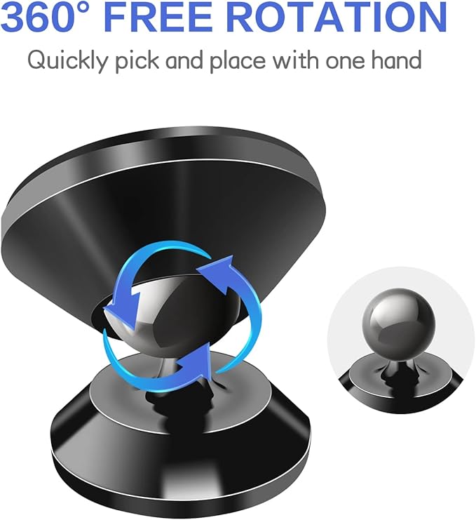 2 Pack Magnetic Phone Car Mount, Strong Magnet Cell Phone Holder with 4 Metal Plate, Dashboard 360° Rotation & Degrees View, Adjustable Magnet Cell Phone Mount Compatible with iPhone, Samsung and More