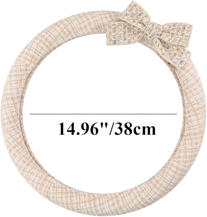 Bow Tie Cute Pink Plaid Steering Wheel Cover Women 14.9" Girly Steering Wheel Cover Fit for Sedans Cars (Pink)