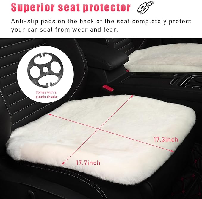 Sheepskin Car Seat Cushion, Comfortable Soft Fur Wool Auto Front Seat Cover, Vehicle Seat Protector Pad for Warm Winter Office Chair, Universal Decor Car Accessories (Beige)