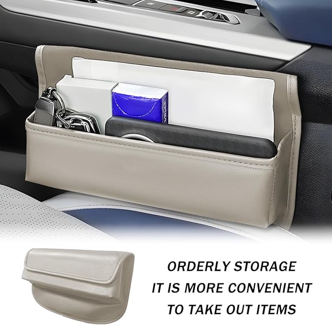 Car Seat Gap Filler Organizer, Leather Vehicle Side Seat Gap Storage Box with Lid for Phone Key Card, L-Capacity Auto Interior Organization, Universal for SUV Sedan Truck (Gray)