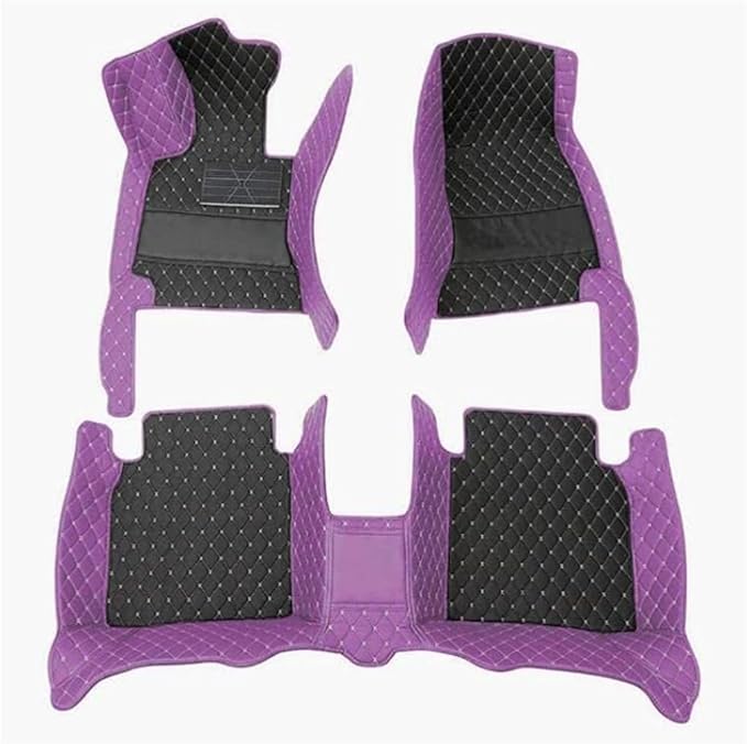 Custom Car Mats All Weather Fit Automotive Floor Mats PU Leather Protector Mat for Most Sedan, SUV, Truck Floor Mats (Black and Purple)