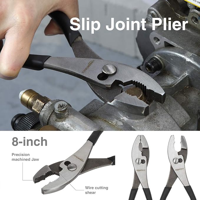 Amazon Basics Pliers Set, Hand Tools for Precision, Cutting Wire Cutter with Needle Nose and Diagonal, Quality Tool Set for Home Maintenance, Set of 4, Black and Silver