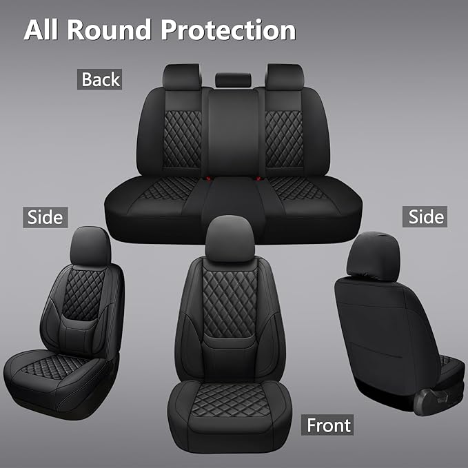 Car Seat Covers Full Set,Universal Fit for Cars,SUVs,Trucks,and Sedans with 5 Seats,Faux Leather Car Seat Cushion Compatible with Airbags,Waterproof Car Seat Protector Black