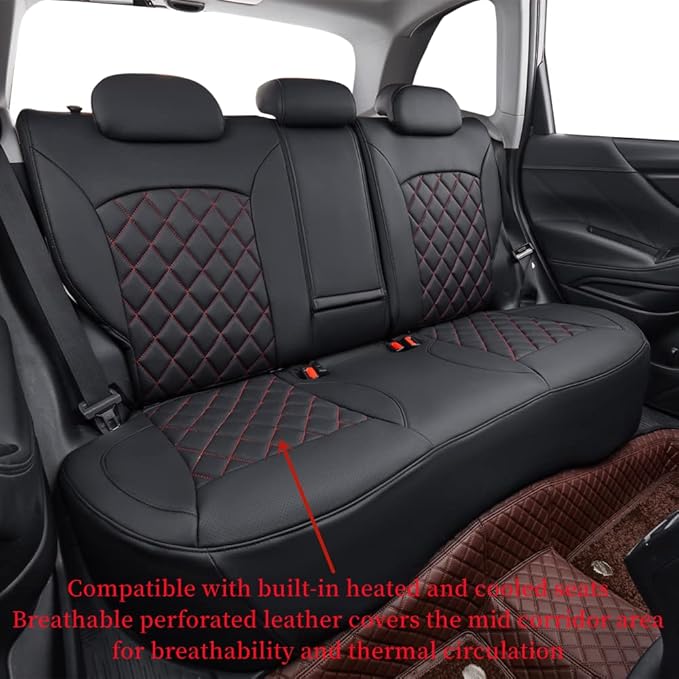 coverdream Forester Seat Covers Custom Fit for 2025 2026 Subaru Forester Base,Limited,Premium,Sport,Touring,Full Coverage,Airbag Compatible,Waterproof Leather Seat Protector(Full Set,Black/Red)