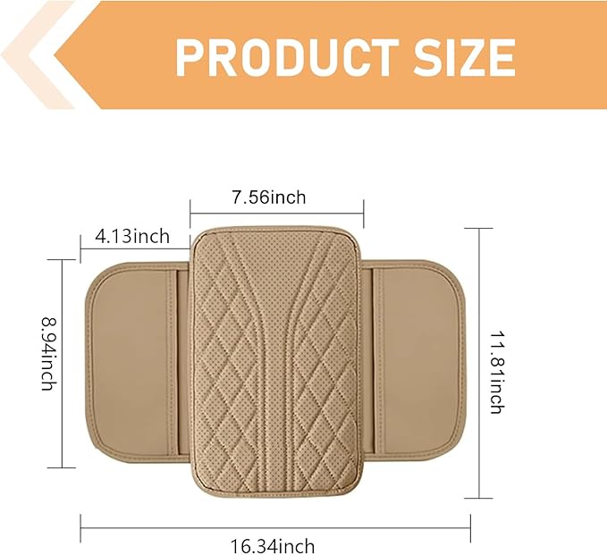 Car Center Console Pad, Leather Car Armrest Box Pad Cover, Vehicle Armrest Protector Cushion with 2 Storage Bags, Universal Arm Rest Pad for Car Interior Accessories Protect (Begie)