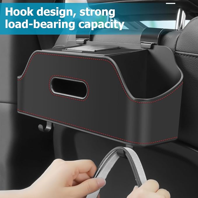 Zipelo Car Headrest Backseat Organizer with Cup Holder, Multi-Functional Vehicle Seat Back Hanging Storage Box with Hooks, Auto Drink Snack Phone Tray Travel Accessories for Kids Adults (Brown)