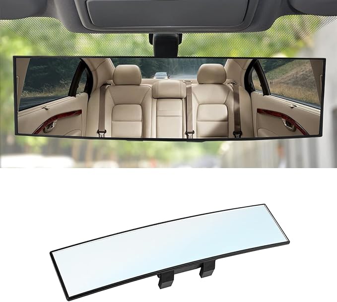 8sanlione Car Rearview Mirrors, Shock Resistant Interior Clip-on Panoramic Rear View Mirror for Car, Wide Viewing Range, 12 inch HD Universal Use for Cars, SUVs, Trucks, Vehicles (White)