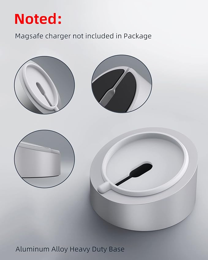 Stouchi Mag- Safe Charger Stand for 25W/15W MagSafe Charger Heavy-Duty Premium Metal Holder Base Desktop Tablet Mount for iPhone 17/16 Pro /16/15 Pro/15/14/13/12 -Silver