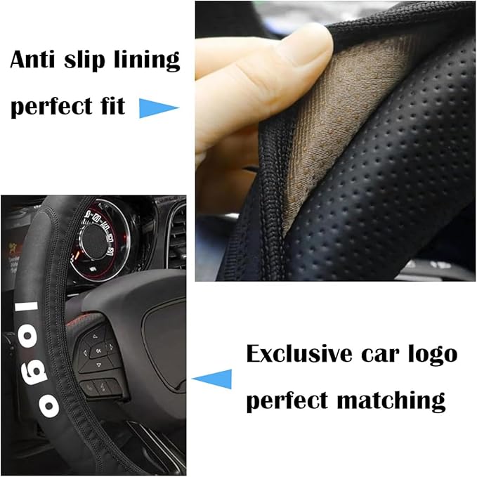 Black Leather Steering Wheel Cover,Elastic Breathable Design,Universal 14-15 Inch Compatible with Silverado 1500 Sierra 1500 Ram 1500 Car Accessories