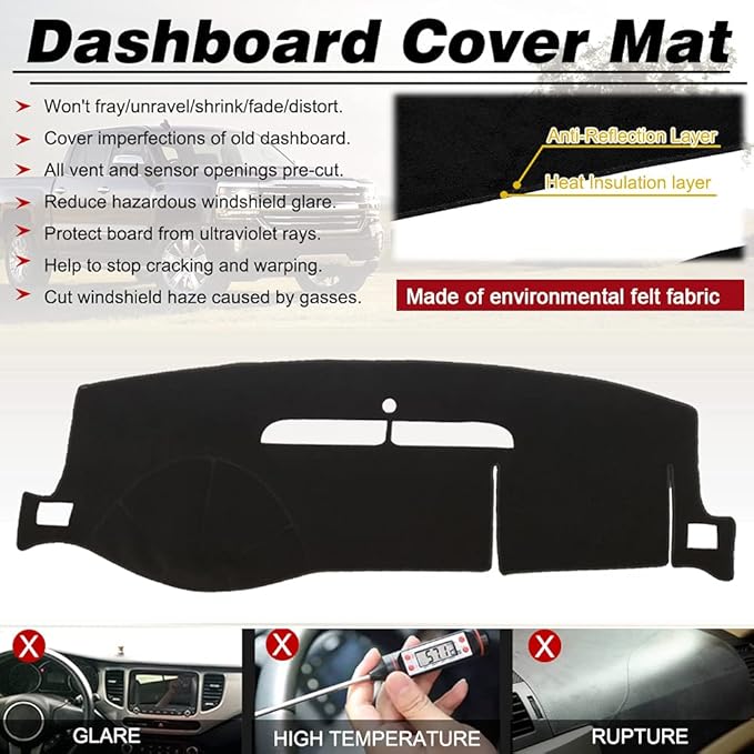 Dash Cover Mat Fit for 2007-2014 Chevy Tahoe Avalanche Suburban GMC Yukon/2007-2013 Silverado LTZ GMC Sierra SLT,Dashboard Cover Carpet Pad w/o Dash Speaker (Black)