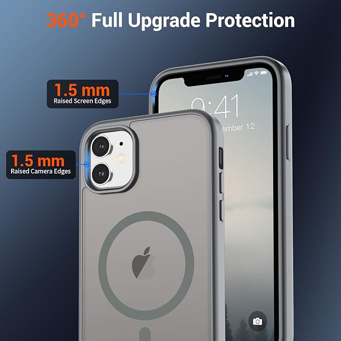 SUPFINE Magnetic for iPhone 11 Phone Case (Compatible with MagSafe) (Military Grade Drop Protection) Slim Translucent Matte Shockproof with Anti-Fingerprint Phone Case,Gray