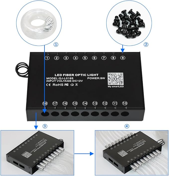 AMKI 108pcs*0.04in*9.8ft Pure White 18LED Meteor Shooting Stars Effect Fiber Optic Lights Kit,20 Modes Meteor Light Engine with Bluetooth+RF Remote Control