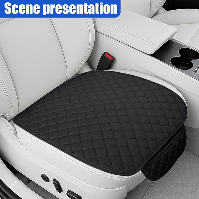 YoRise Comfortable Car Seat Cover, Linen Breathable Anti-Slip Front Bottom Seat Cushion Pad with Storage Pocket, Universal Auto Interior Seats Protector Accessories for Car Truck SUV (Black)