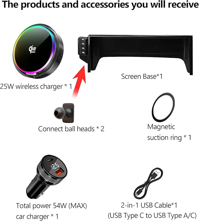 Qi2.2 25W Magnetic Car Mount Charger for Toyota RAV4 2022 Accessories, for Fast Charging Cell Phone Holder 9 Inch Screen Fixed Clip with Cooling Fan＆54W Fast Adapter