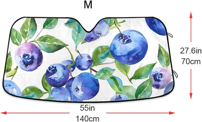 Blueberry Blue Fruits Watercolor Windshield Sunshade Car Sun Shade Blocks UV Rays Visor Protector Accordion Folding Sun Reflector Auto Sunshade for Truck SUV