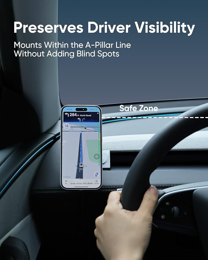 Magnetic Phone Mount for Tesla Model Y Juniper 2025 - Driver-Side Vent Fixed MagSafe Phone Holder, 360° Adjustable Strong Magnet Car Phone Mount with One-Handed Operation Tesla Model Y Accessories