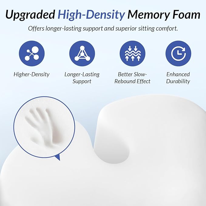 ZIKEE Ergonomic Wedge Car Seat Cushion with U-Shaped Design for Tailbone, Back & Sciatica Pain Relief, High-Density Memory Foam Seat Cushion for Car, Raised Back for Wider Vision, Anti-Slip Bottom