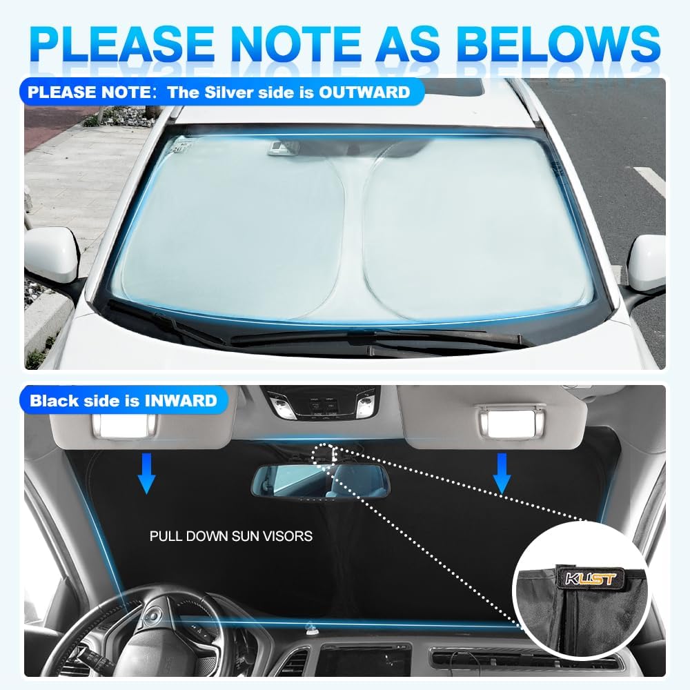 KUST Windshield Sun Shade for Dodge Caravan Mini Van 2008-2020 (NOT for Dodge Grand Caravan) Window Sunshade Sun Visor Protector Foldable Blocks UV Rays Keep Your Car Cooler
