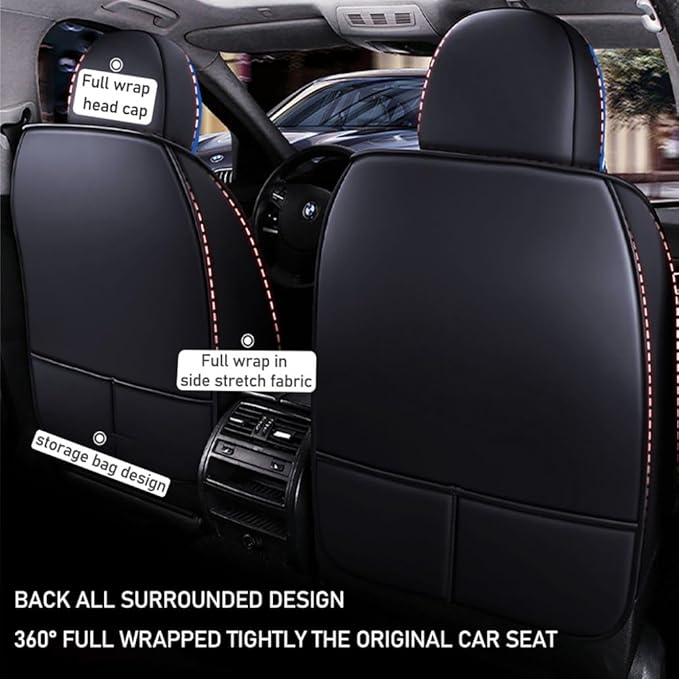 for Toyota RAV4 2008-2025 Car Seat Covers, Full Coverage Customized Seat Covers Premium Leather Waterproof Stain-Resistant Easy to Install (Front Set with Pillows, Black&Blue)