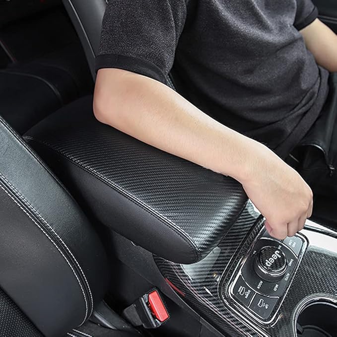 INTGET Car Center Console Armrest Cover for 2011-2020 2021 Jeep Grand Cherokee Accessories Arm Rest Box Pad Console Lid Protection Saver for Grand Cherokee Console Cover(Carbon Fiber Texture)