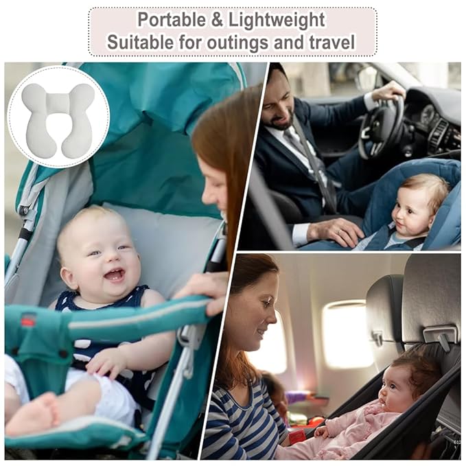 Upgraded Baby Head Support Pillow for Newborn Toddler, Soft Cotton Baby Travel Pillow for Car Seats and Strollers for Baby, White