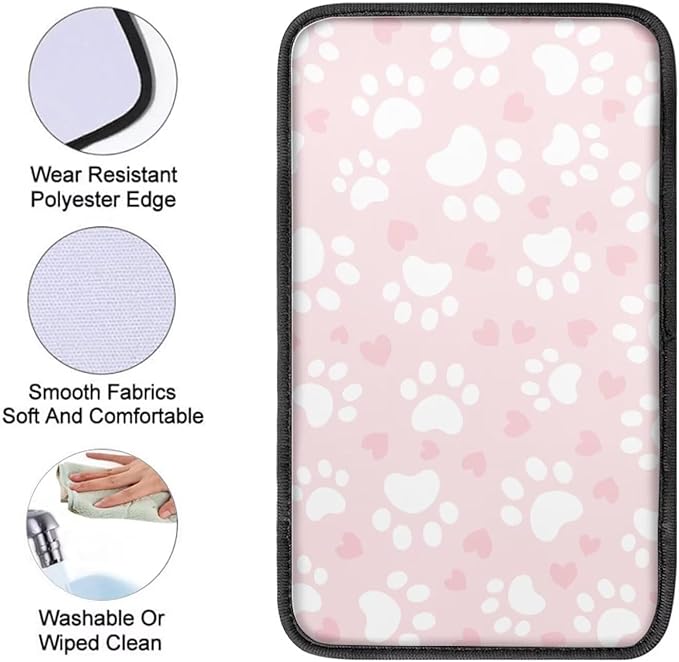 UNICEU Pink Love Hearts Dog Paw Car Center Console Armrest Cover Pad, Universal Fit Most Vehicle Truck SUV Lightweight Washable Car Armrest Seat Box Cover Decoration