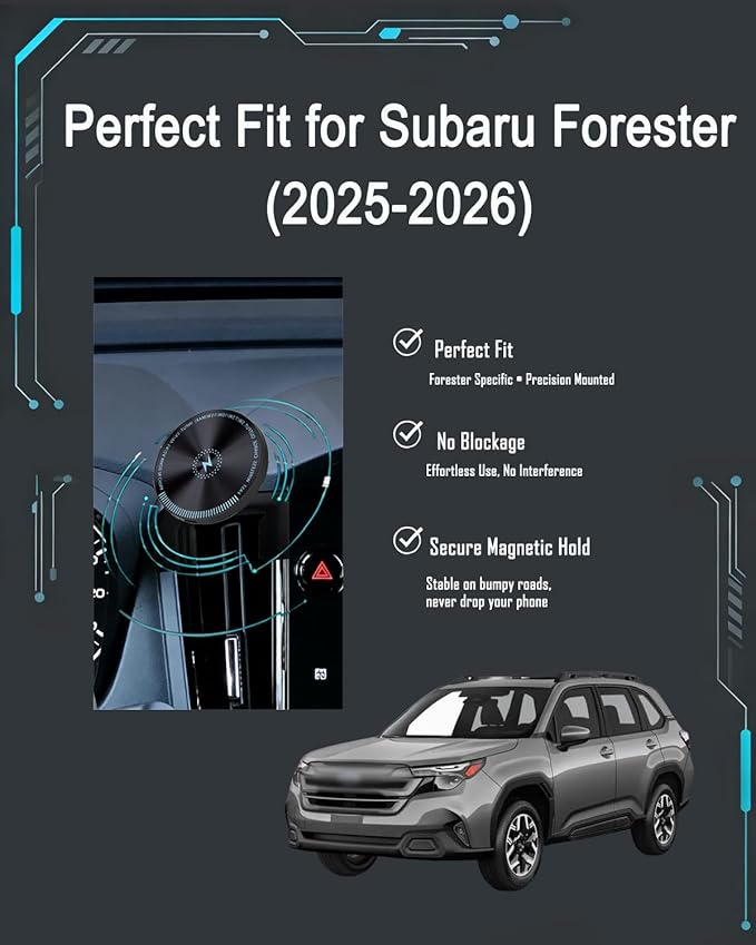 Designed for MagSafe Car Mount for 2026 Forester Phone Holder 2026 15W Fast Wireless Charging 2026 Forester Phone Mount 2026 Forester Accessories Support 2025-present Forester