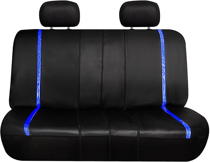 FH Group Full Set Faux Leather Car Seat Covers - Universal Fit, Low Back Front Seat Covers, Airbag Compatible, Split Bench Rear Seat Cover for SUV, Sedan, Blue