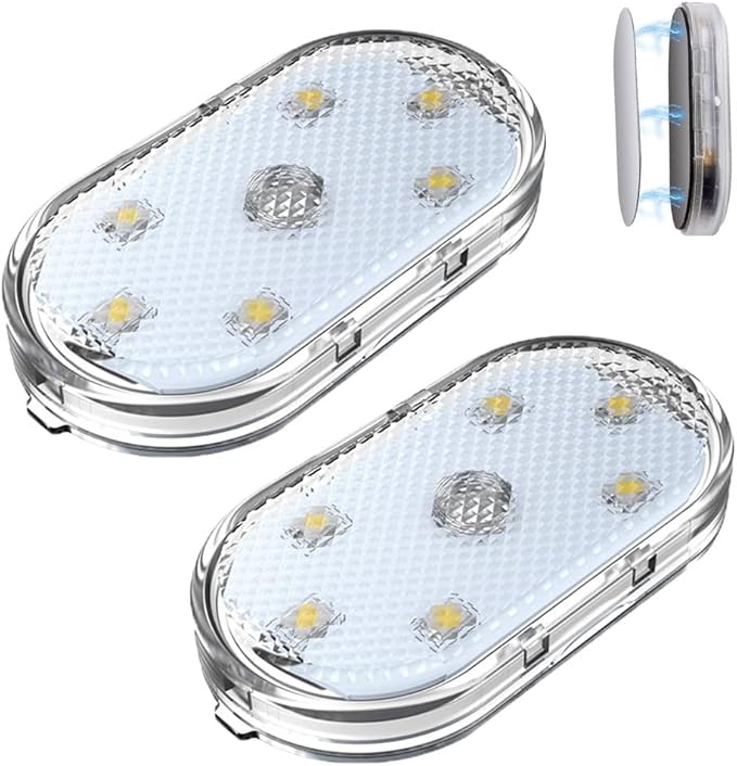 2PCS Wireless Car Interior LED Lights USB Rechargeable Car LED Touch Light with 6 Super Bright LED Lamp Beads Car Interior Ambient Light Universal Vehicle Accessories for Car Decor