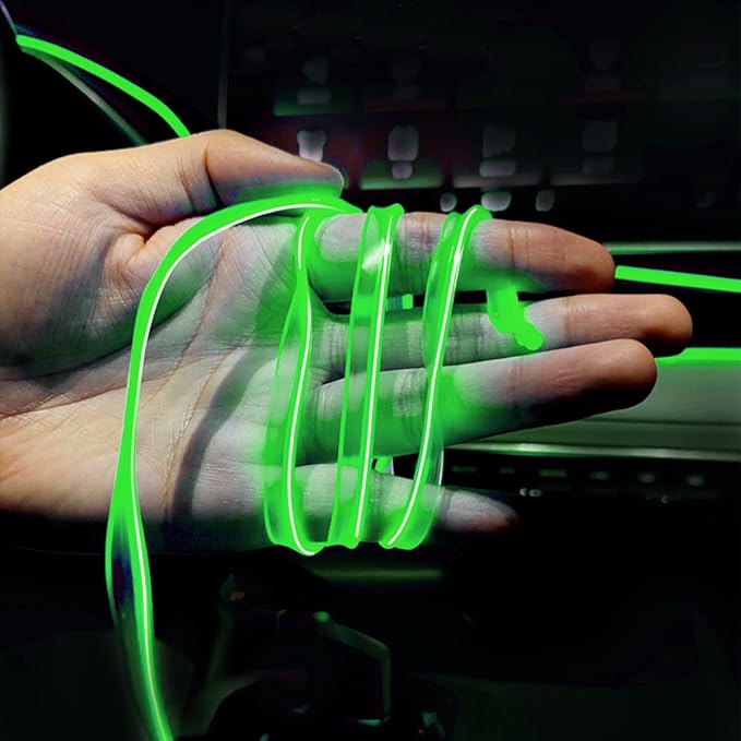 EL Wire LED Strip Lights, USB Auto Neon Light Strip with Sewing Edge, 16FT Electroluminescent Car Ambient Lighting Kit with Fuse Protection, Green