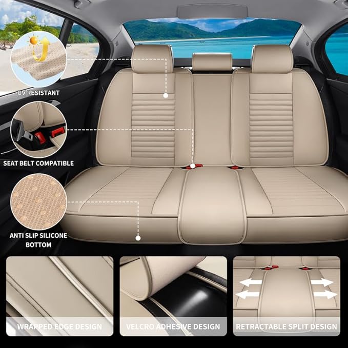 Car Seat Covers Full Set Fit for Toyota Matrix 2003-2014, Premium Faux Leather Car Seat Protector,Breathable Anti-Slip Full Wrapping Edge Seat Covers(Beige,Full Set)
