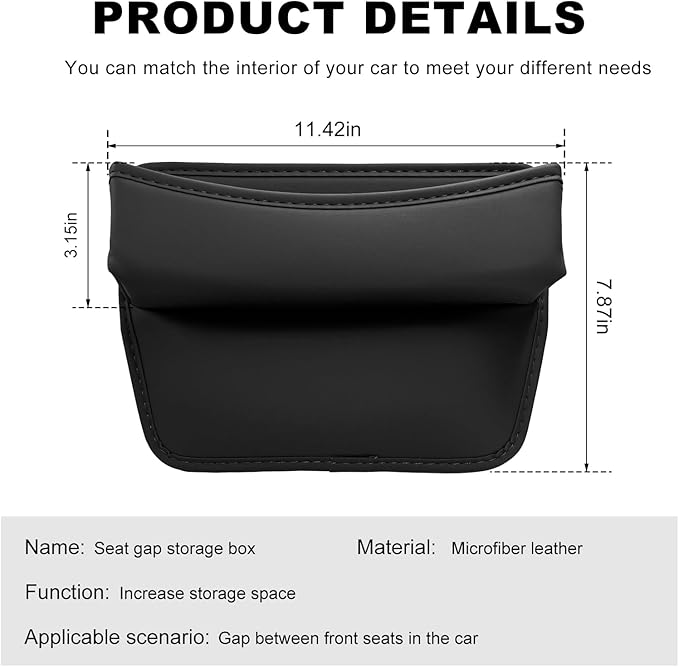 DXNQ Large Capacity Car Seat Gap Filler Organizer, Leather Car Front Seat Slot Storage Box Keeps Car Tidy, Portable Car Seat Gap Filler with 2 Charge Holes for Phones Glasses Keys Cards (Black)
