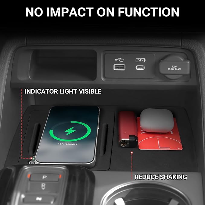YOJOJOCO Wireless Charging Anti-Slip Mat Compatible with Honda 2023-2026 Pilot & 2026 Passport Accessories Wireless Charging Mat with Indicator Light Port Center Console Liner Black Silicone Material