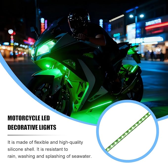 Motorcycle RGB LED Light Kit, 6PCS DC 12V Waterproof Motorbike Underglow Strip Lights Kit, Golf Cart Exterior Ground Effect Atmosphere Lamp, Universal for SUV RV Truck (Green)