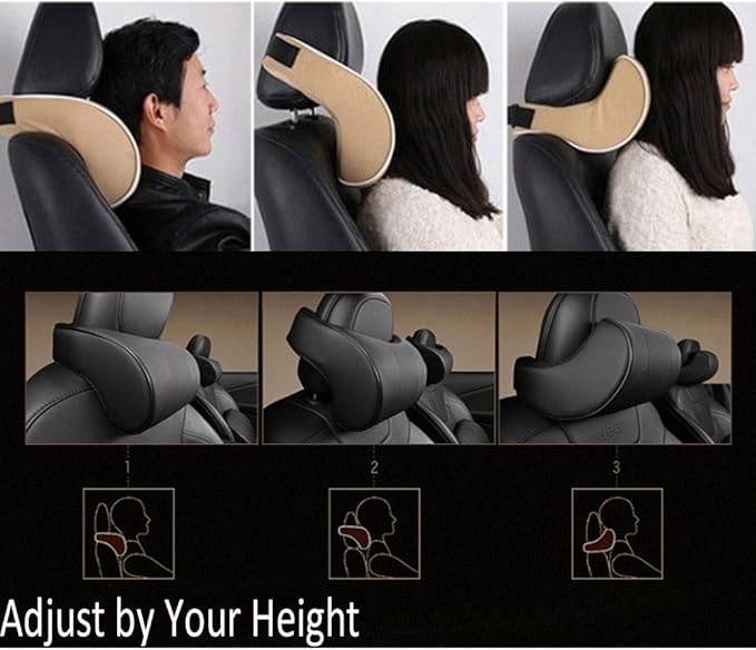 Car Seat Neck Support Pillow,PU Soft Leather + Memory Foam,Head Support Pillow Cushion Pad for Driving Headrest Relax,with Adjustable Strap